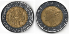Italia 500 lire, 1997 - 50° anniversario - Polizia di Stato