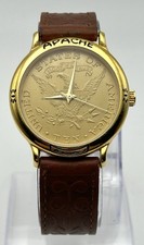 Orologio Vintage Apache Quarzo Dieci Dollari Stile Moneta Quadrante Pelle Marrone Cinturino Ferrari