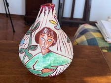Vaso da fiori vintage anni '60 artigianale in ceramica policroma.