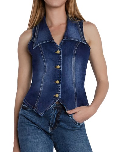 Gilet donna denim con - , risvolto