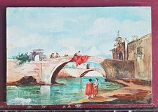 disegno dipinto ad olio  su masonite ponte '900