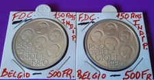 BELGIO 1980 500 FR. 50 Gr. ARGENTO 150 ANNIVERSARIO INDIPENDENZA- 2 MONETE  FDC.