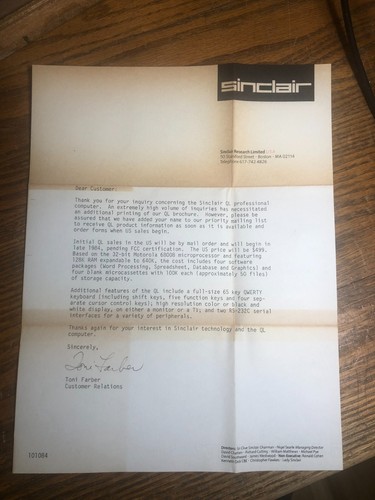 Lettera sinclair ricerca - sinclair, al