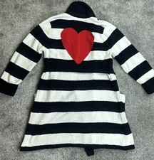 Betsey Johnson Sweater Womens Med Black White Striped Kimono Heart Belted Cozy