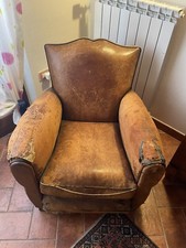 CLUB CHAIR ART DECO' IN PELLE MARRONE