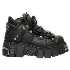 Nuove scarpe Rock Tower stivali biker gotici in pelle nera metallizzata UK2024