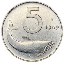 5 LIRE 1969 - DELFINO E TIMONE