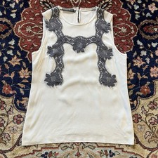 DOLCE & GABBANA Top Blue Floral Lace Silk Sleeveless Tank IT42