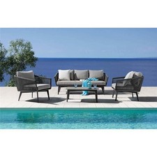 SALOTTO CANCUN IN CORDA TONDA CON DIVANO. POLTRONE E TAVOLINO ANTRACITE