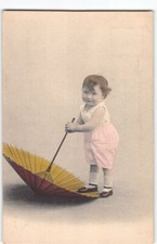 Ombrello giapponese bambino ~ Bellissima cartolina incisione europea tinta a mano -P4