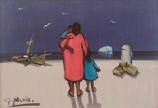 Gennaro Persico Paesaggio marino notturno Il ritorno dalla pesca Dipinto a Olio