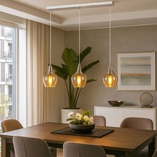 Lampada Da Pranzo Sospesa Retro 3-Fiamma E14 Vetro Argento