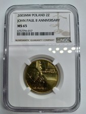 2003 Polonia 2 Zloty Giovanni Paolo II Anniversario NGC MS65 Oro Nordico