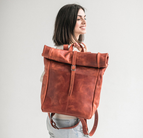 Zaino rolltop vera pelle - in,