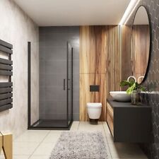 200CM BOX DOCCIA ANGOLARE 2 PORTE BATTENTE VETRO 8MM EASYCLEAN TELAIO NERO OPACO