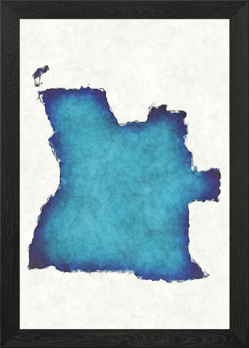Angola watercolor map - , framed
