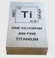 Lingotto Titanio Puro Ti 1 Kilo Kg Kilogram 99.99% Titanium Bullion Bar