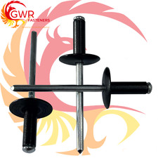 3,2MM 4MM 4,8MM NERO FLANGIA EXTRA LARGE POP RIVETTI TESTA A CUPOLA ALLUMINIO/ACCIAIO