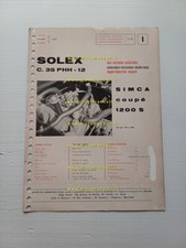 Solex carburatore C.35 PHH.12 Simca Coupè 1200 S 1969 catalogo ricambi +regolaz.