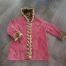 90s Dennis Basso Womens Plus 1X Mob Wife Faux Fur Lined Suede Leather Midi Coat