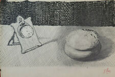 ANTICO DISEGNO CHINA SU CARTA INTERNO CON OGGETTI SUL TAVOLO FRANCIA 900 BM53.5b