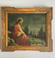 Cornice in legno dorato e decorato’800 con stampa di Gesù nell’orto degli ulivi