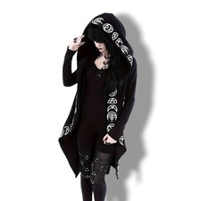 Cardigan con cappuccio simboli pagani strega testa di metallo gotico spesso abbigliamento invernale emo