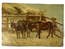 ANTICA OLEOGRAFIA  ASINELLO CON CAPRETTE IN BAITA  EPOCA 1880 -398