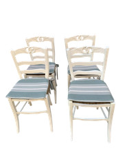 Gruppo di 4 antiche sedie impagliate dell'800 lacca bianca