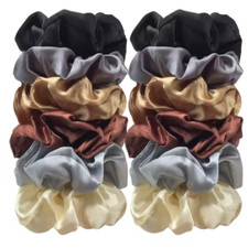 Scrunchies Fasce per Capelli Grandi in Raso, 12 Pezzi, Palette Marrone.