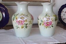 COPPIA DI VASI D'EPOCA IN CERAMICA H CM 25  VASO ANTICO CON DECORO  A FIORI