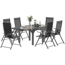 Outsunny Set Tavolo da Giardino Allungabile con 6 Sedie Pieghevoli Grigio