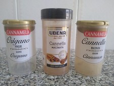 Lotto 3 contenitori in plastica per spezie cannella origano 