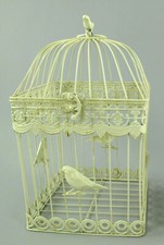 Antico Decorazione Gabbia per Uccelli IN Metallo Piante Fiori Bianco (G)