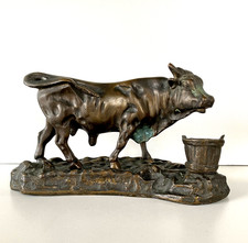 ANTICA SCULTURA TORO MASTELLO BRONZO PATINA BESTIARIO 16 cm/h FINE '800