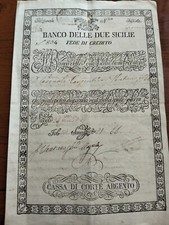1843 NAPOLI BANCO DELLE DUE SICILIE FEDE DI CREDITO CASSA DI CORTE ARGENTO