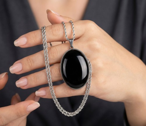 Collana cabochon ossidiana - collana,
