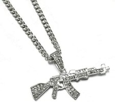 Collana Moda Hip hop Punk ciondolo fucile AK-47 con Strass Brillanti Unisex