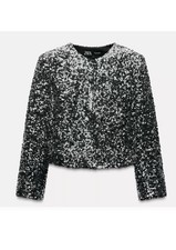 Giacca blazer paillettes Zara argento nero corto party clubbing tg m