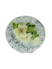 Piattino In Vetro con Magnolia Decorata In Colore Argento Tecnica Decoupage