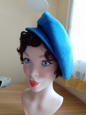 Cappello berretto 8 spicchi 100% pura lana, blu royal, circonferenza cm 58