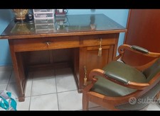 Antica scrivania scrittoio classica tavolo da ufficio epoca 800  piano in  pelle