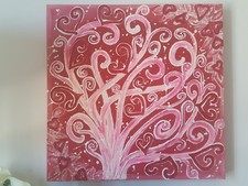 QUADRO MODERNO ASTRATTO DIPINTO A MANO ALBERO DELLA VITA 50x50x4cm RIF28