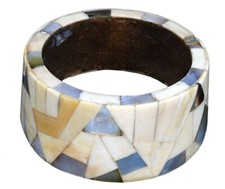 Indiano Mosaico Design Bracciale Rigido Osso & Madreperla Legno Base Free