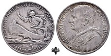 VATICANO 5 lire 1933 1934 ARGENTO Papa Pio XI