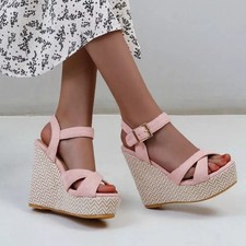 Sandali Zeppa Corda Rosa