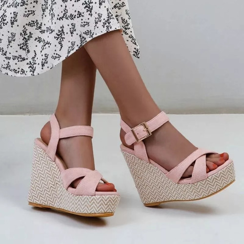 Sandali zeppa corda - corda, rosa