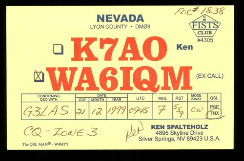 Qsl card radio usa k7ao - usa,