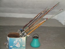 lotto canne da pesca vintage 70 mulinello point sportsman 400 rete e porta esche