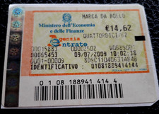 LUG 2009 SPLENDIDA    MARCA  da BOLLO  da Euro 14,62  ( 14,62) USATA  09.07.2009